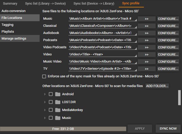 Device Profile Sync Profile File Locations