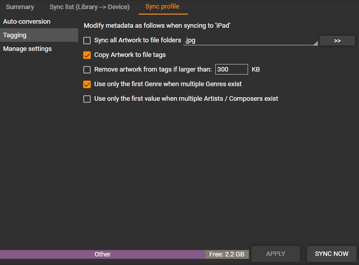 MediaMonkey Device Profile Sync Profile Tagging